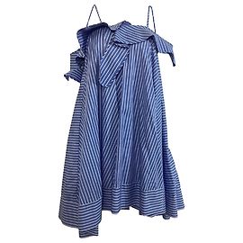 Robe mini asymétrique à rayures bleu en coton MSGM Bleu