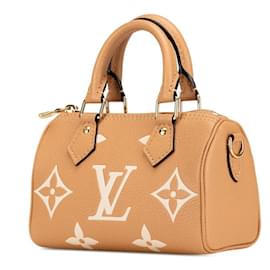 Louis Vuitton-Louis Vuitton Nano Speedy Leather Handbag M81457-Brown,Beige