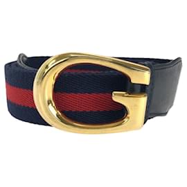 Gucci-Cinto G Logo de algodão Gucci azul marinho e vermelho-Azul