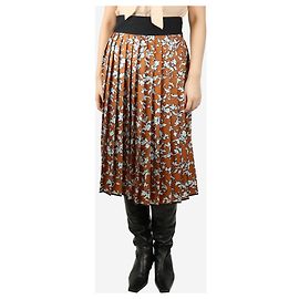Tory Burch Brown and blue silk pleated wrap skirt - size UK 8 Brown