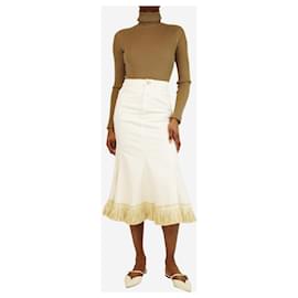 Autre Marque-Cream fringed midi skirt - size UK 4-Cream