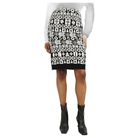 Chanel-Black and white cashmere jacquard midi skirt - size UK 6-Black