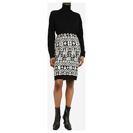 Chanel-Black and white cashmere jacquard midi skirt - size UK 6-Black