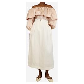 Autre Marque-Cream linen A-line midi skirt - size XS-Cream
