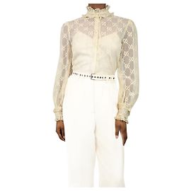 Gucci Camisa de renda com babados creme - tamanho UK 6 Cru