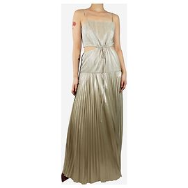 Jonathan Simkhai Neutrales glitzerndes plissiertes Maxikleid - Größe UK 12 Andere