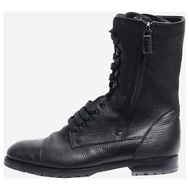 Manolo Blahnik Black tumbled leather ankle boots - size EU 40.5 Black