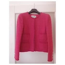 Chanel-CC Buttons Fuchsia Tweed Jacket 38 FR-Fuschia