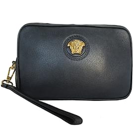 Versace-Clutch de couro Medusa da Versace-Preto