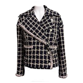 Chanel-New Ad Campaign Black Tweed Jacket with Chain Trim 36 FR-Black