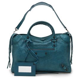 Balenciaga A Bolsa de Couro City Turquesa Azul