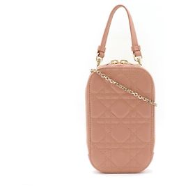 Dior Lady Dior Leather Phone Holder Crossbody Pink