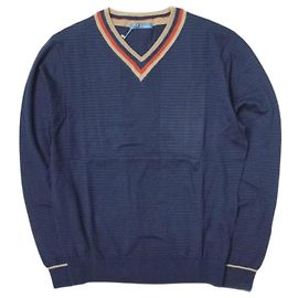 Autre Marque Baumwoll-V-Ausschnitt-Pullover L marineblau Andere
