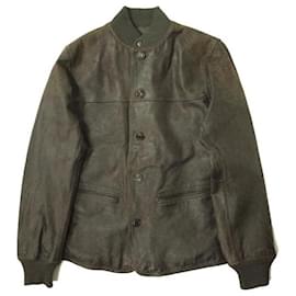 Ralph Lauren-RRL Leather Car Coat XS Dark Brown-Dark brown