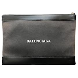Balenciaga-Balenciaga Canvas Leather Clutch Bag-Black