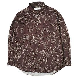 Autre Marque Camisa de cuello regular de algodón rayón con flores marrones Castaño
