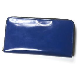 Céline Celine Patent Leather Long Wallet Blue Blue