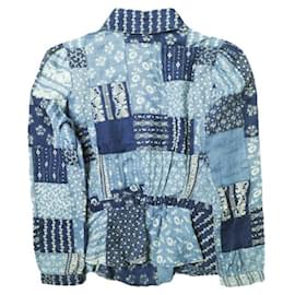 Ralph Lauren-RRL Bandana Patchwork Linen Top-Blue