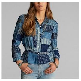 Ralph Lauren-RRL Bandana Patchwork Linen Top-Blue
