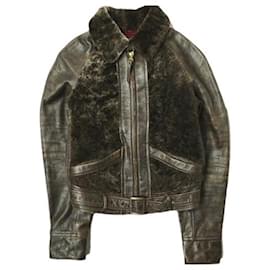 Ralph Lauren-RRL Shearling & Leather Jacket-Dark brown