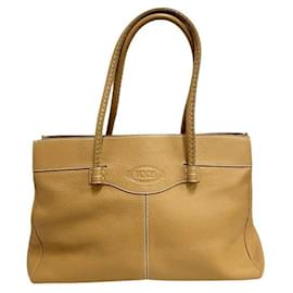 Tod's-Tod's Camel Leather Tote Bag for Women-Brown