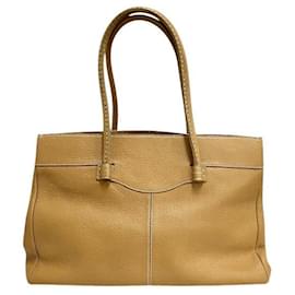Tod's-Tod's Camel Leather Tote Bag for Women-Brown
