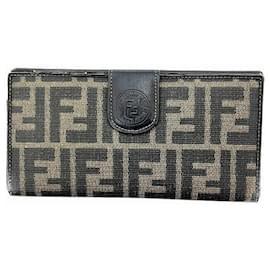 Fendi-Fendi Zucca Canvas Leather Long Wallet-Brown