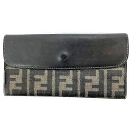 Fendi-Fendi Zucca Canvas Leather Long Wallet-Brown