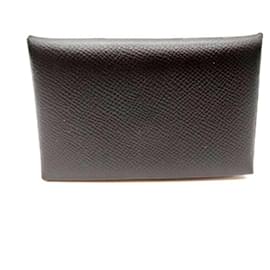 Hermès-Hermes Calvi Black Leather Card Case-Black