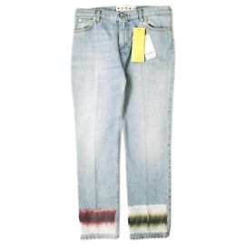 Calças de algodão, mohair, couro e denim Marni PAJD0344L0 Azul