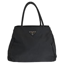 Prada-Prada Nylon Tessuto Triangle Logo Tote Bag-Black