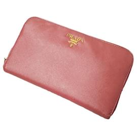 Prada-Prada Saffiano Leather Zip Around Wallet-Pink