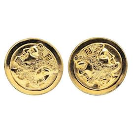 Fendi-Fendi Logo Gold Plated Earrings-Golden