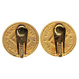 Fendi-Fendi Logo Gold Plated Earrings-Golden