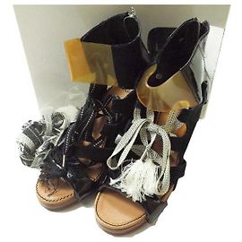 Autre Marque TOGA Mixed Material Lace Up Heel Sandals Other