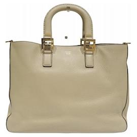 Fendi-Fendi Leather FF Tote 2WAY Bag-Beige