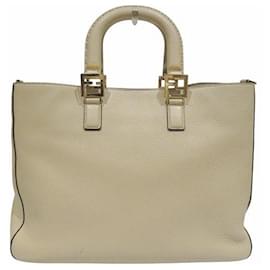 Fendi-Fendi Leather FF Tote 2WAY Bag-Beige