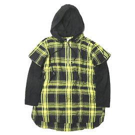 Autre Marque Vestido camisa com capuz em xadrez de lã e rayon Amarelo