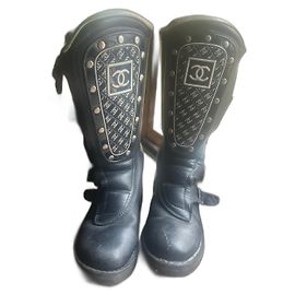 Chanel Biker Boots Black Rubber Black