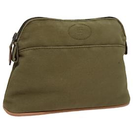 Hermès-HERMES BolidePouch PM Pouch Toile Kaki Argent Auth ti2538-Argenté,Kaki