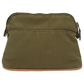 Hermès-HERMES BolidePouch PM Pouch Toile Kaki Argent Auth ti2538-Argenté,Kaki