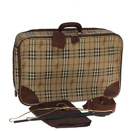 Autre Marque Burberrys Nova Check suitcase PVC Leather Beige Brown Gold Auth ac3494 Brown Beige Golden