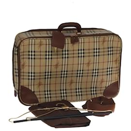 Autre Marque-Burberrys Nova Check suitcase PVC Leather Beige Brown Gold Auth ac3494-Brown,Beige,Golden