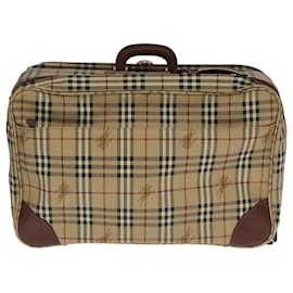 Autre Marque-Burberrys Nova Check suitcase PVC Leather Beige Brown Gold Auth ac3494-Brown,Beige,Golden