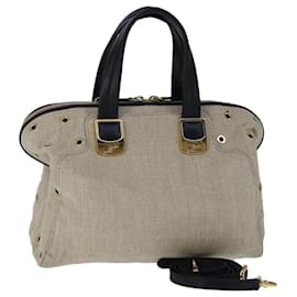 Fendi-FENDI Chameleon Bag Hand Bag Canvas 2way Beige Auth hk1927-Beige