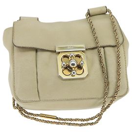 Chloé Bolsa de ombro de couro bege e dourado Chloe Chain Elsie Auth fm4208 Bege Dourado