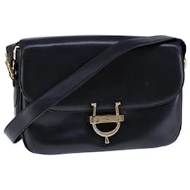 Céline-CELINE Shoulder Bag Leather Black Gold Auth 104448-Black,Golden