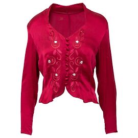 Autre Marque Top in seta rossa a maniche lunghe con ricami Rosso