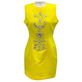 Cynthia Rowley Yellow Satin Gemstone Embellished Mini Dress Yellow