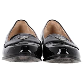 Prada- Prada Logo Plaque Loafers in Black Patent Leather-Black